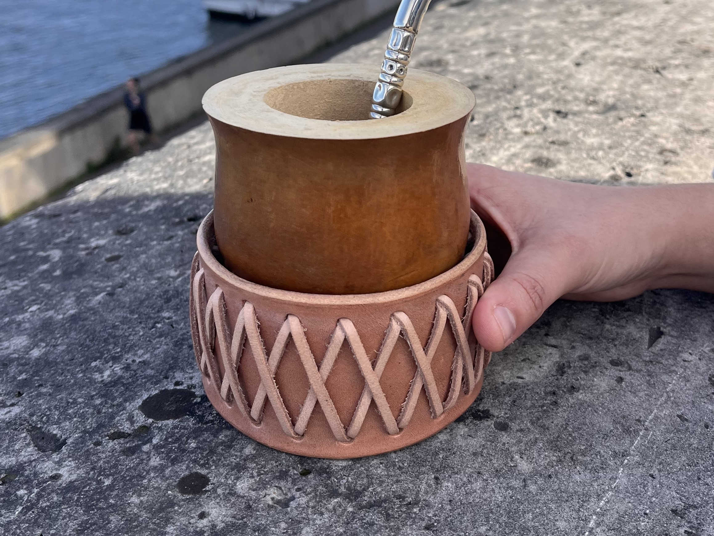 Mate criollo en cuir beige premium – calebasse à maté artisanale haut de gamme