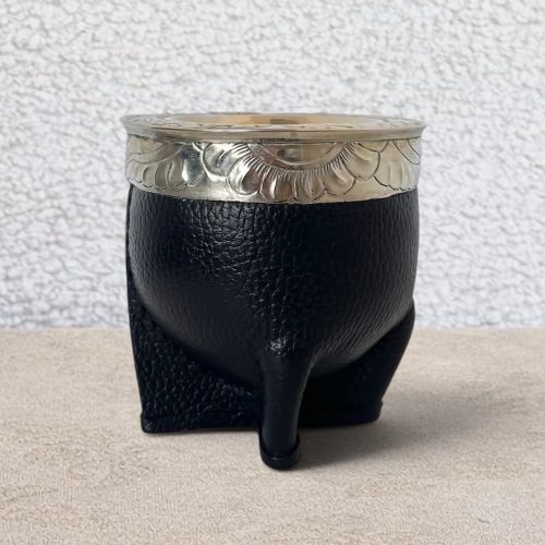 Mate imperial de calabaza artesanal doble cuero negro