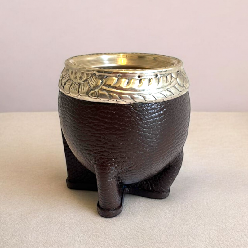Calebasse à maté double cuir marron