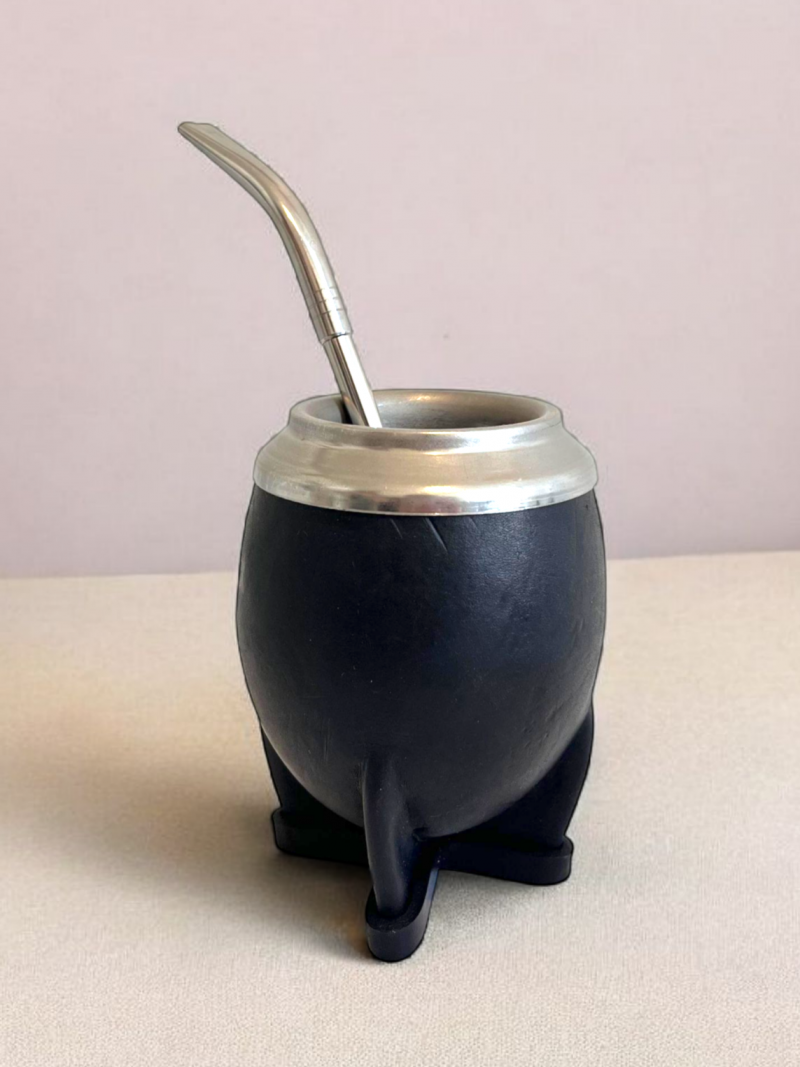 Calebasse à maté acier inoxydable cuir noir – Image 2