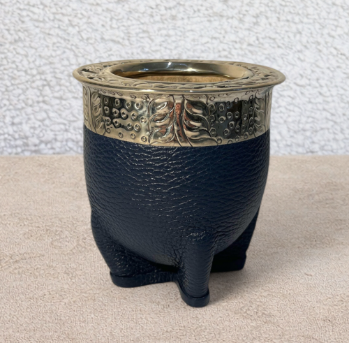 Maté impérial artisanal double cuir bleu avec virola en alpaca