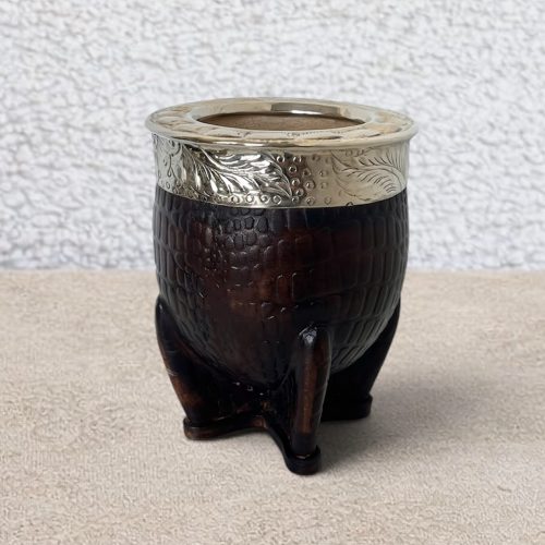 Handcrafted Croco Leather Mate Gourd Brown