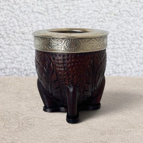 Calebasse à maté cuir gravé marron