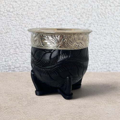 Mate imperial de calabaza cuero grabado negro