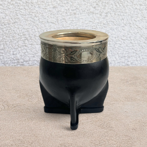 Calebasse à maté impérial personnalisée noire avec virola lisse type espejo