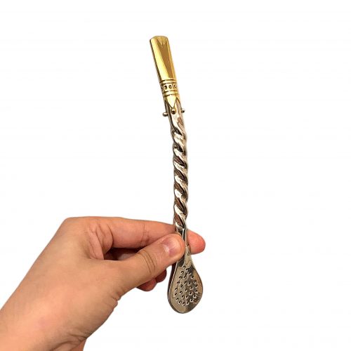 Bombilla pico de reina de alpaca y bronce – Trenzada