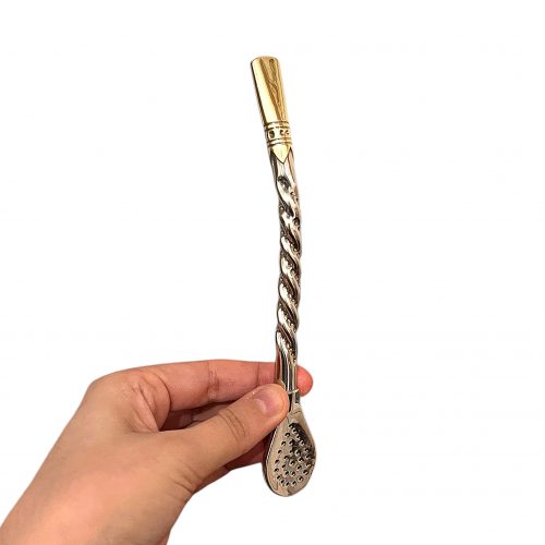 Bombilla pico de rey en alpaca y bronce - Trenzada